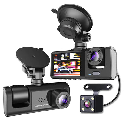 Car Dual Lens Dash Cam Front/Rear/Inside Video Recorder Camera G-Sensor