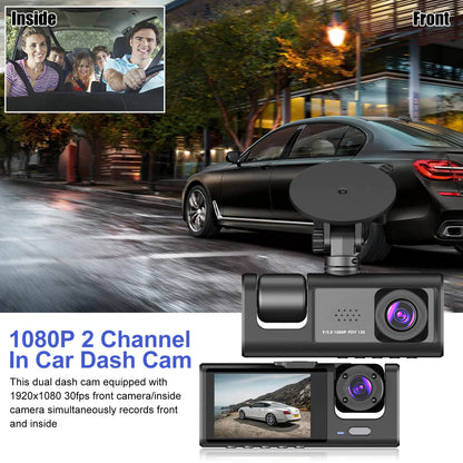 Car Dual Lens Dash Cam Front/Rear/Inside Video Recorder Camera G-Sensor