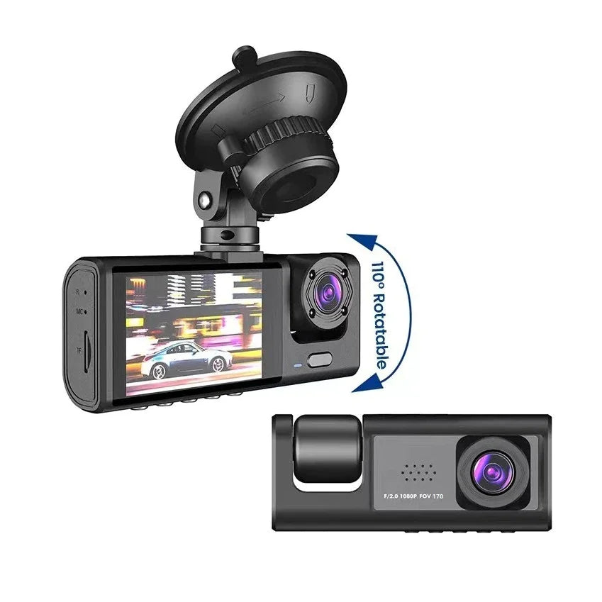 Car Dual Lens Dash Cam Front/Rear/Inside Video Recorder Camera G-Sensor