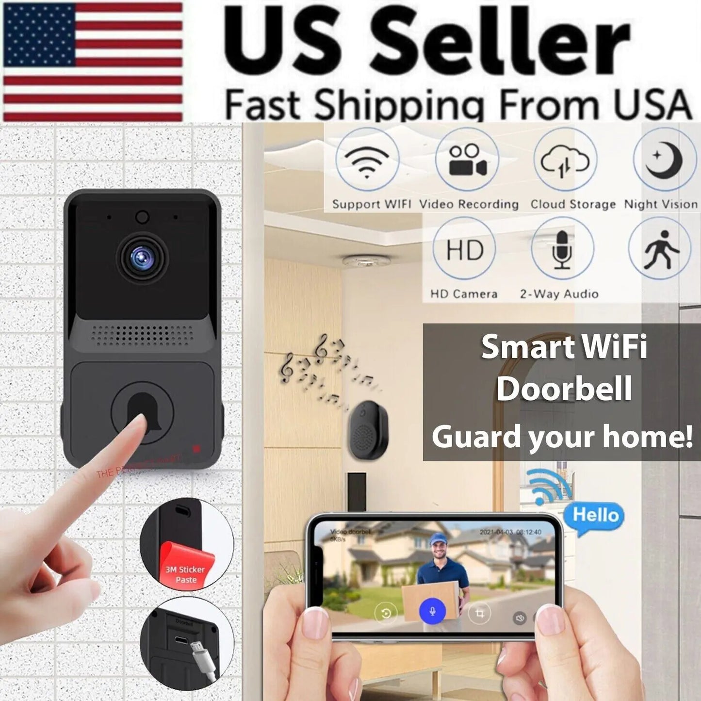 Smart Wireless WiFi Doorbell Intercom Video Camera Security