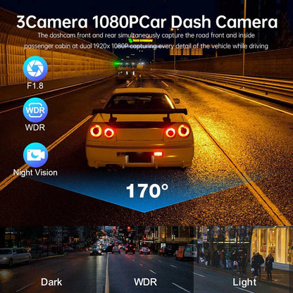 Car Dual Lens Dash Cam Front/Rear/Inside Video Recorder Camera G-Sensor