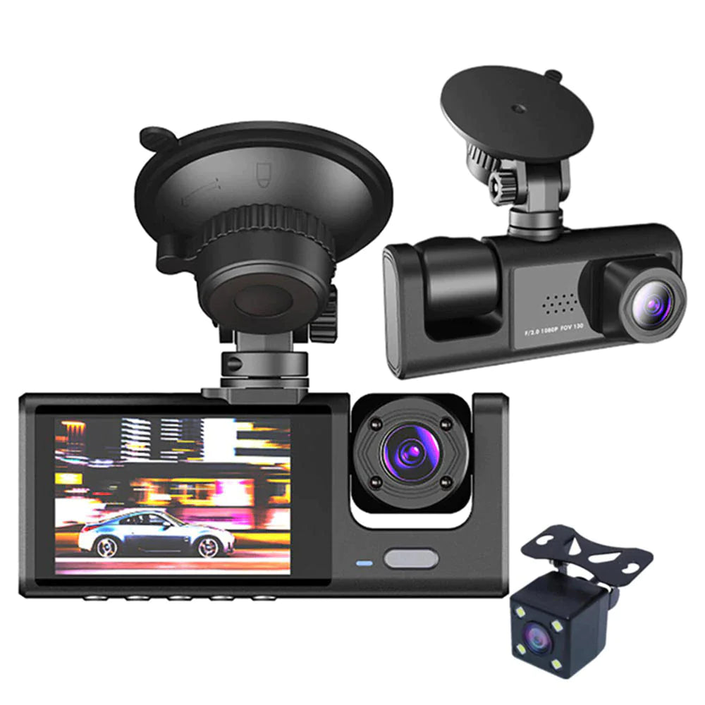 Car Dual Lens Dash Cam Front/Rear/Inside Video Recorder Camera G-Sensor