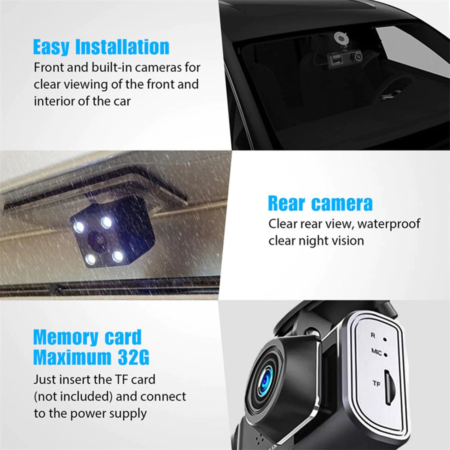 Car Dual Lens Dash Cam Front/Rear/Inside Video Recorder Camera G-Sensor