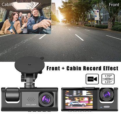 Car Dual Lens Dash Cam Front/Rear/Inside Video Recorder Camera G-Sensor