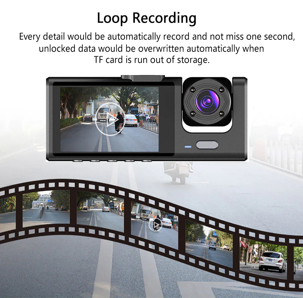 Car Dual Lens Dash Cam Front/Rear/Inside Video Recorder Camera G-Sensor